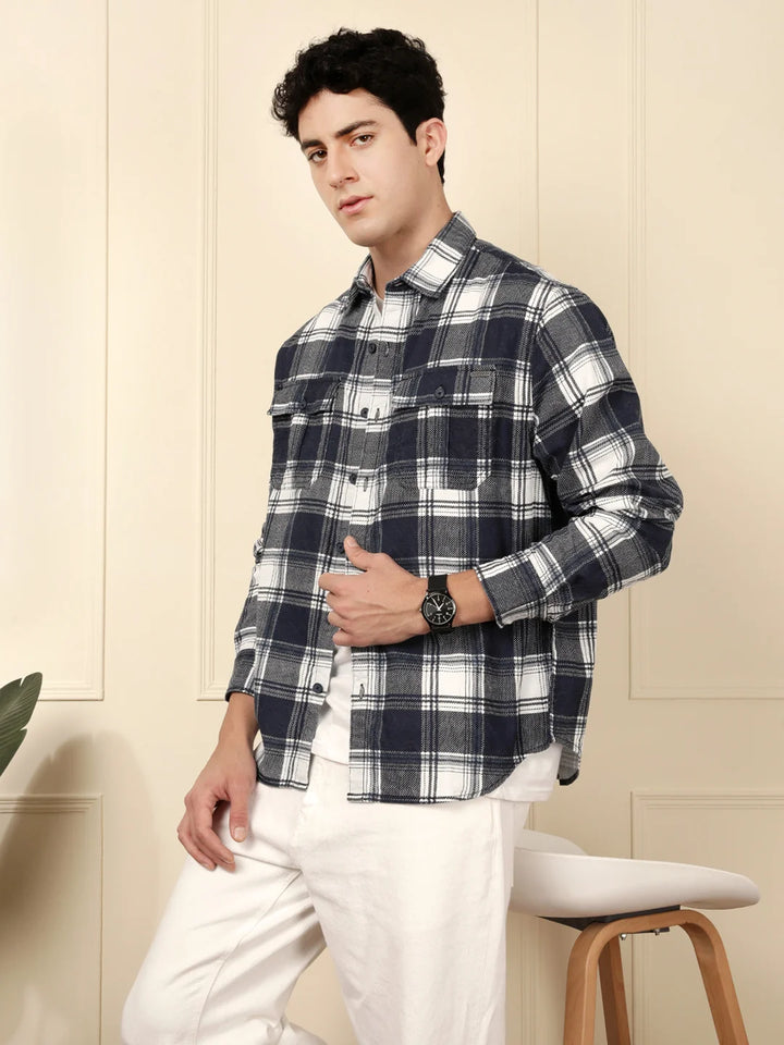 Blue & White Checked Cotton Shirt