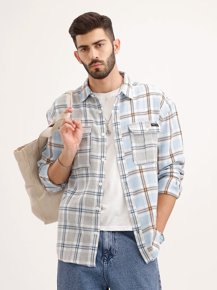Textured Oversized Double Pocket Shirt | Light Blue