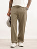 Solid Textured Loose Fit Trouser | Olive