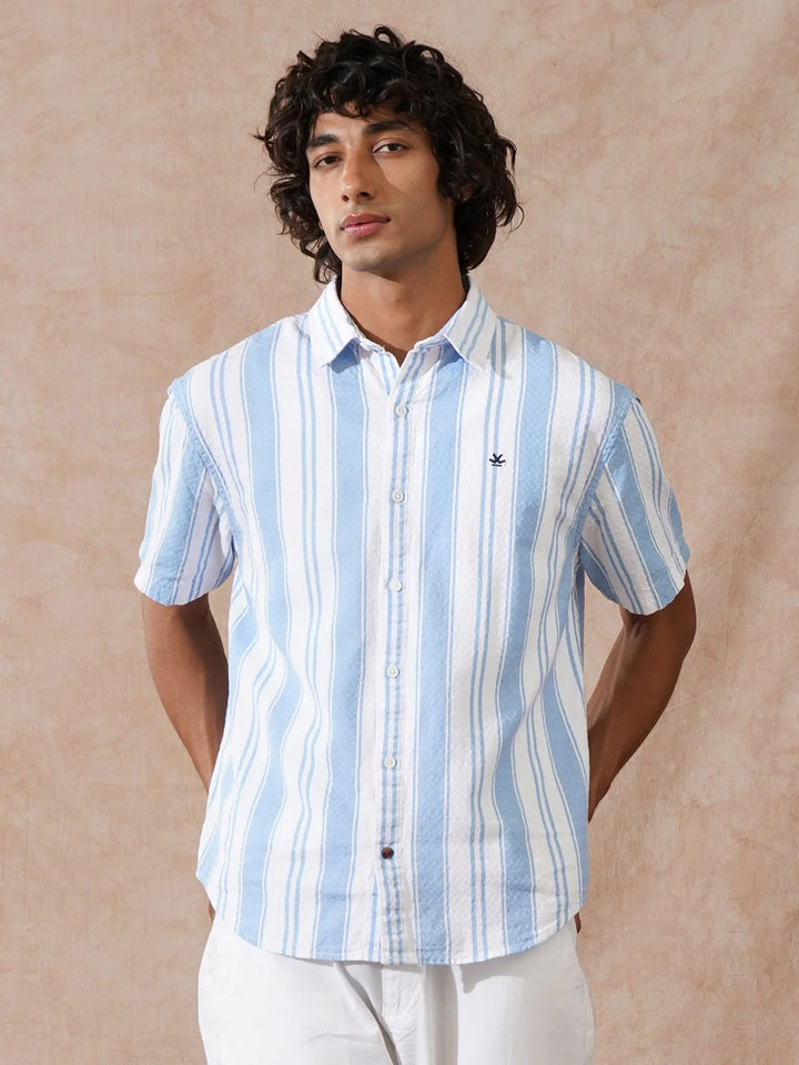 Textured Stripes Comfort Fit Shirt | Blue