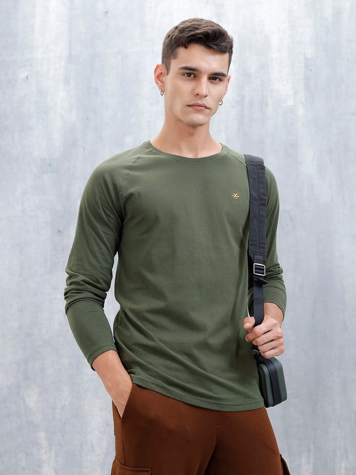 Men's Casual Raglan Sleeve T-Shirt | Olive