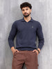 Premium Flat Knit Johnny Collar Polo T-Shirt  | Navy Blue