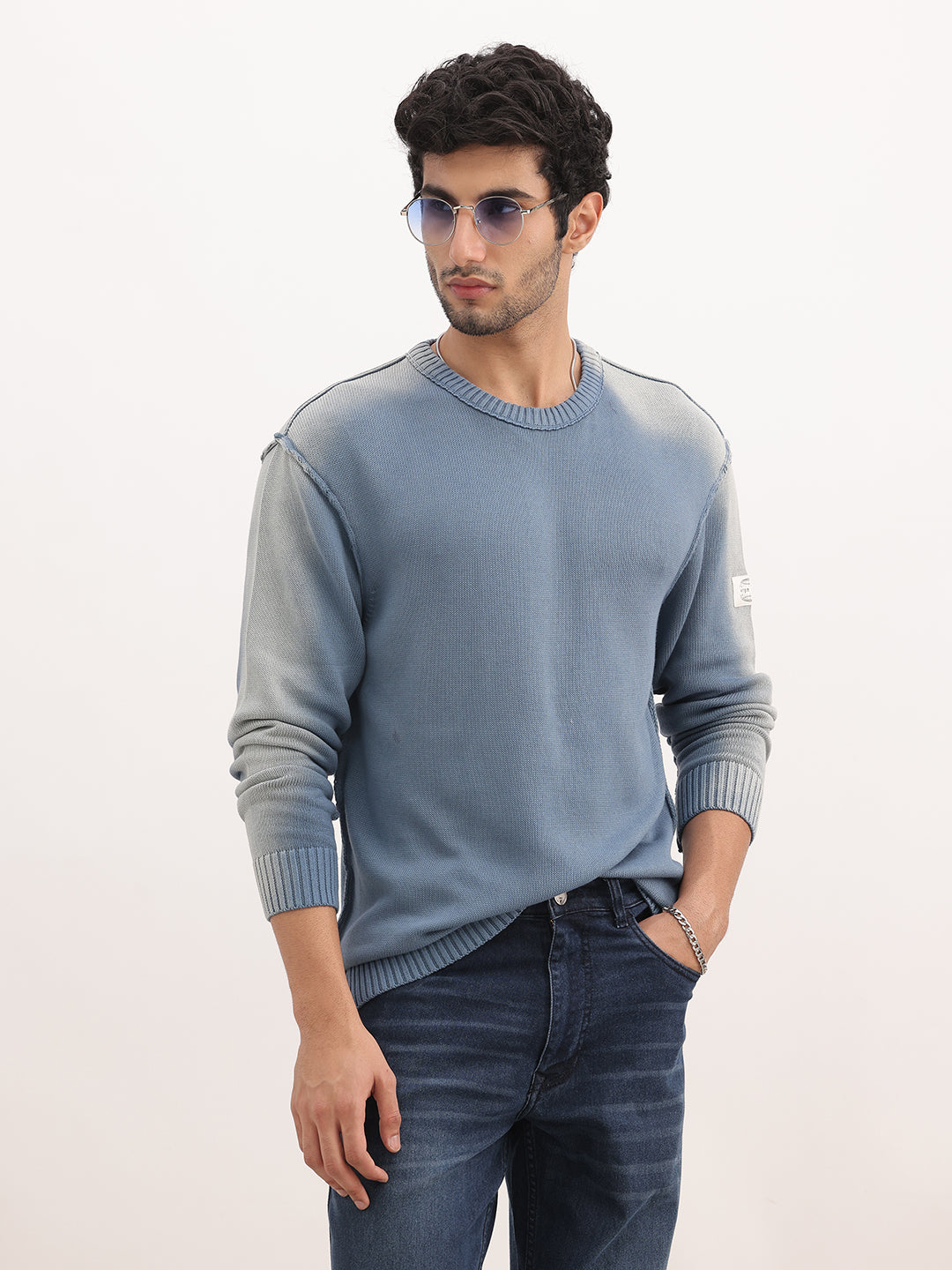 Comfort Fit Faded Sweater | Blue