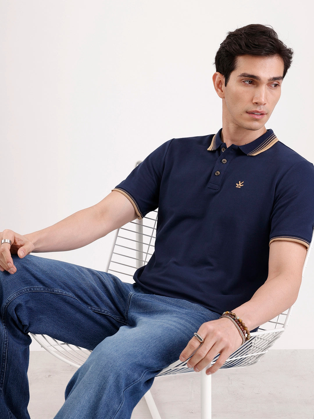 Tipping Collar Polo T-Shirt   |  Navy Blue