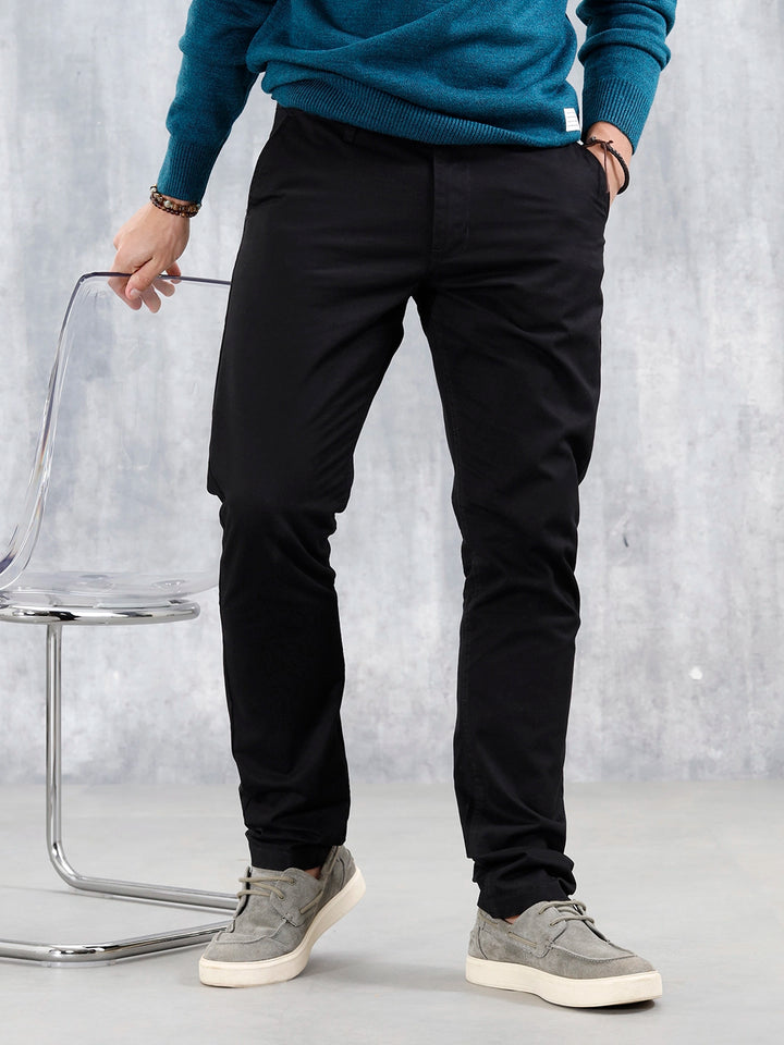 Slim Fit Casual Trousers | Black