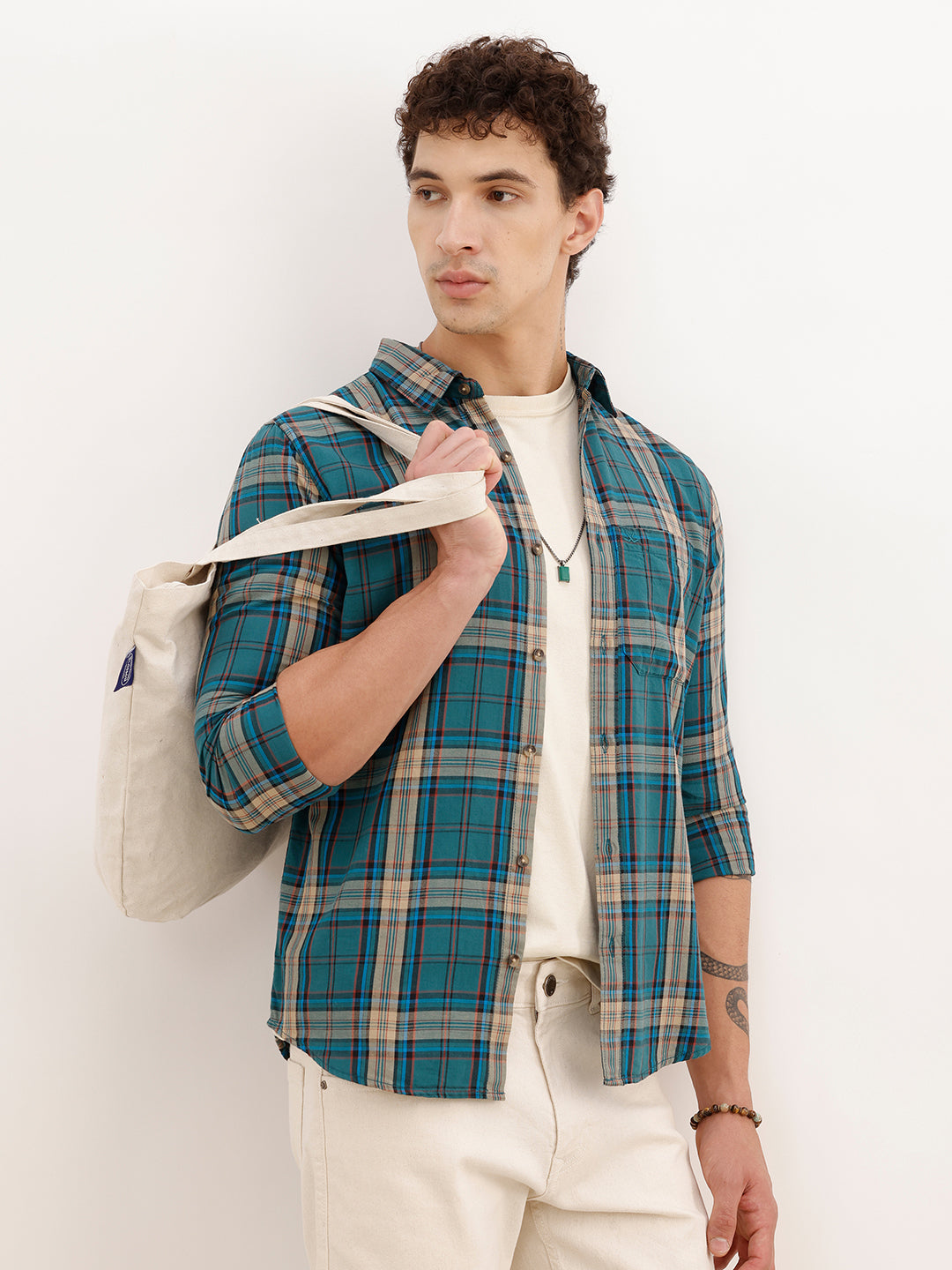 Regular Fit Full Sleeve Checkered Shirt | Dark Green