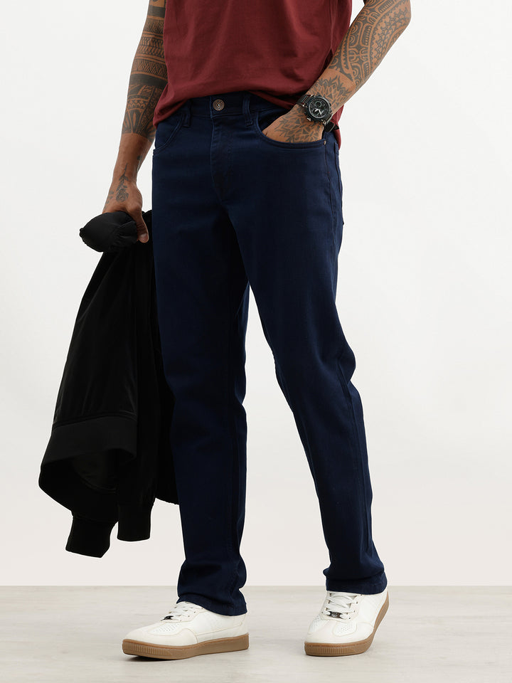 Solid Straight Fit Denim Jeans | Dark Blue