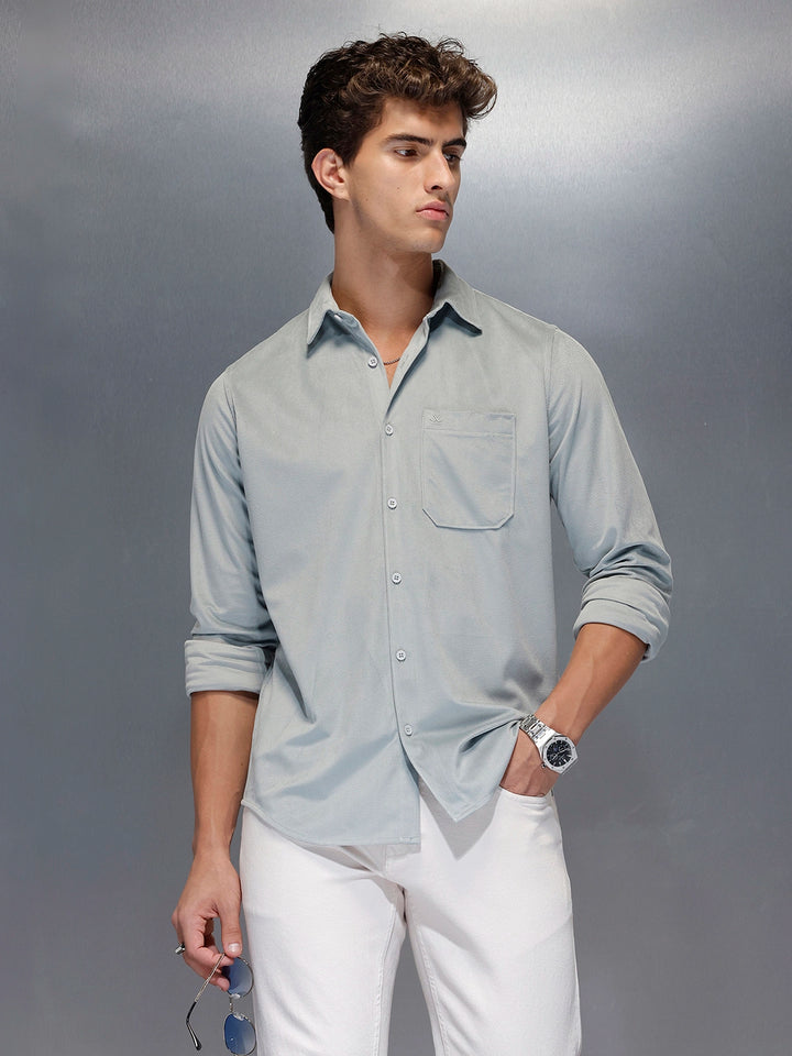 Minimal Textured Botton Down Shirt | Grey