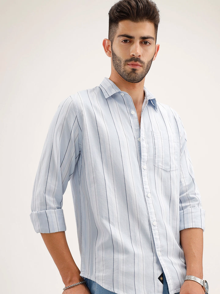Classic Regular Fit Striped Shirt | Blue