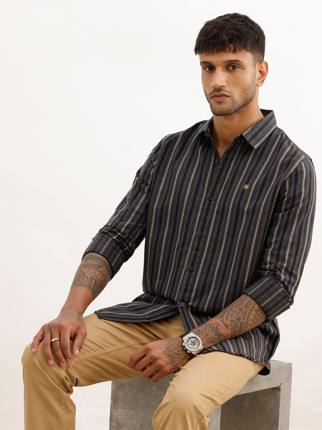 Slim Fit Striped Full Sleeve Shirt | Black | WSH02FSSL0034S