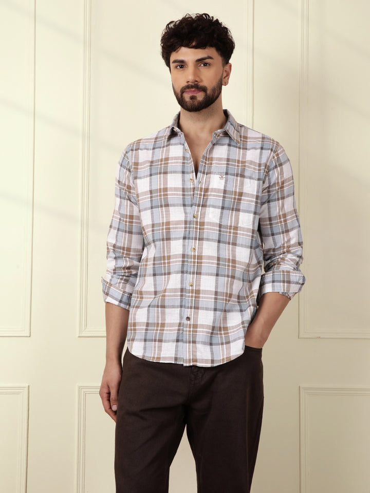 Checked Cotton Slub Shirt | Brown