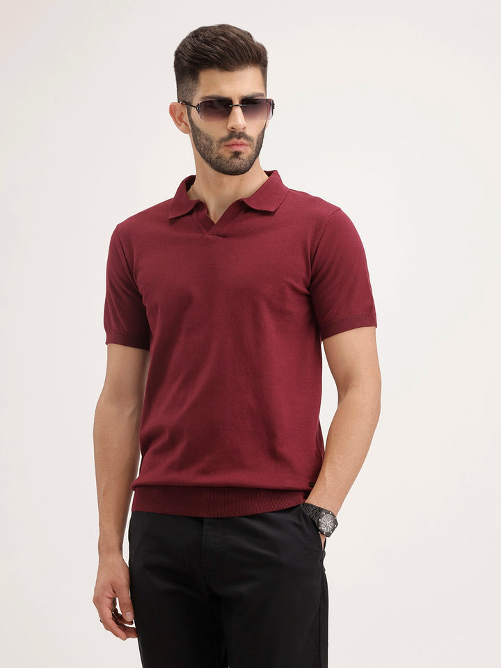 Solid Slim Fit Polo T-Shirt | Maroon