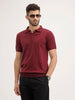 Slim Fit Flat Knit Polo T-Shirt | Maroon