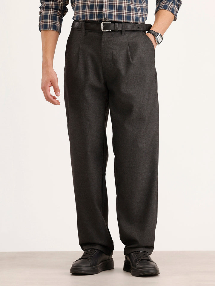 Loose Fit Pleated Trouser | Grey