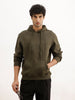 Solid Comfort Fit Flock Printed Hooded Sweatshirt | Olive
