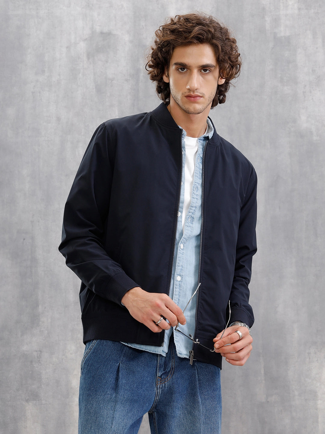 Lightweight Shell Slim Fit Bomber Jacket | Navy Blue