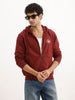Classic Foil Printed Zipper Hooded Sweatshirt | Maroon