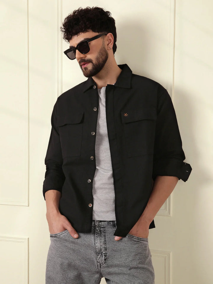 Solid Regular Fit Shacket | Black