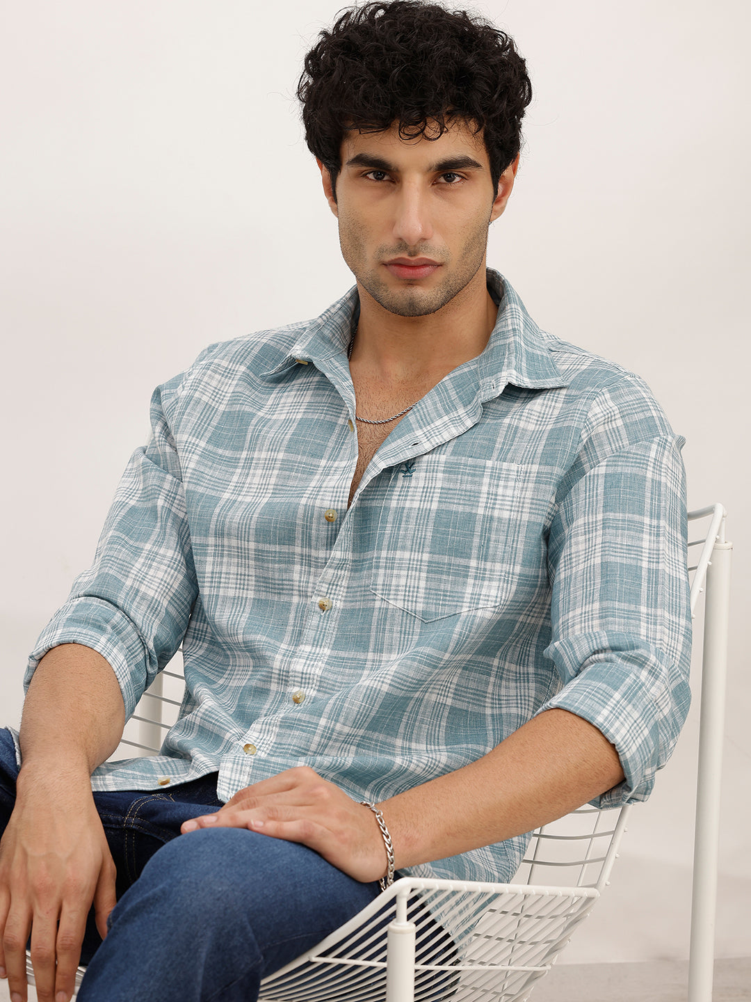 Slim Fit Checkered Full Sleeve Shirt | Blue