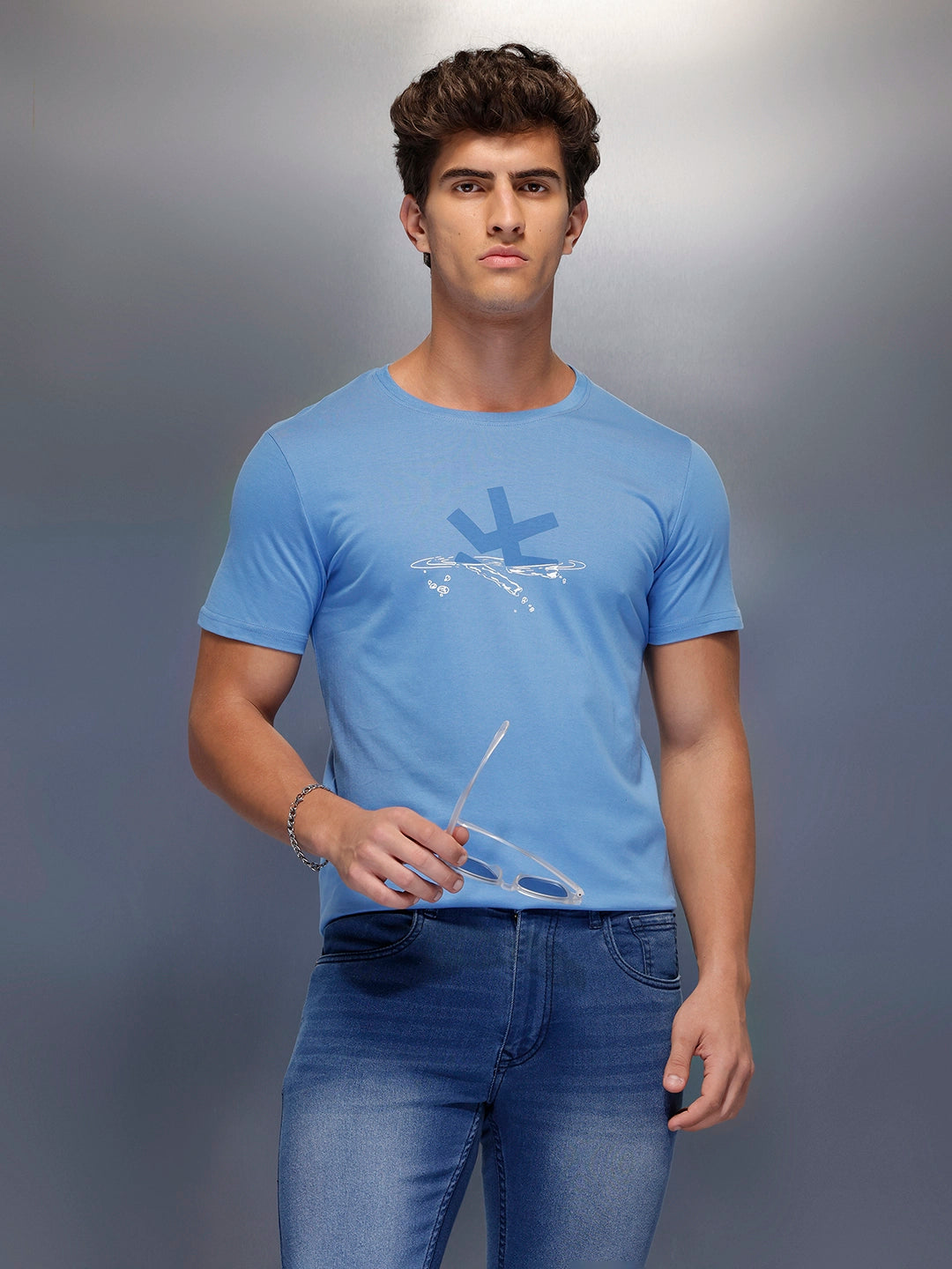 Logo Placement Printed T-Shirt   |  Blue