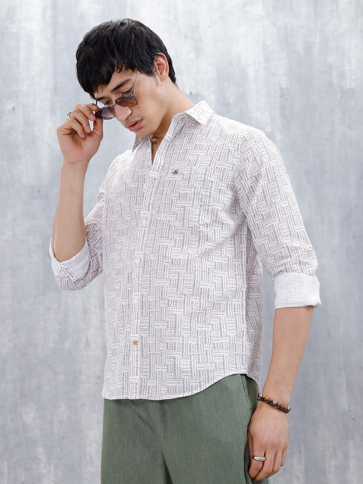 Printed Men's Casual Slim Fit Shirt | Brown