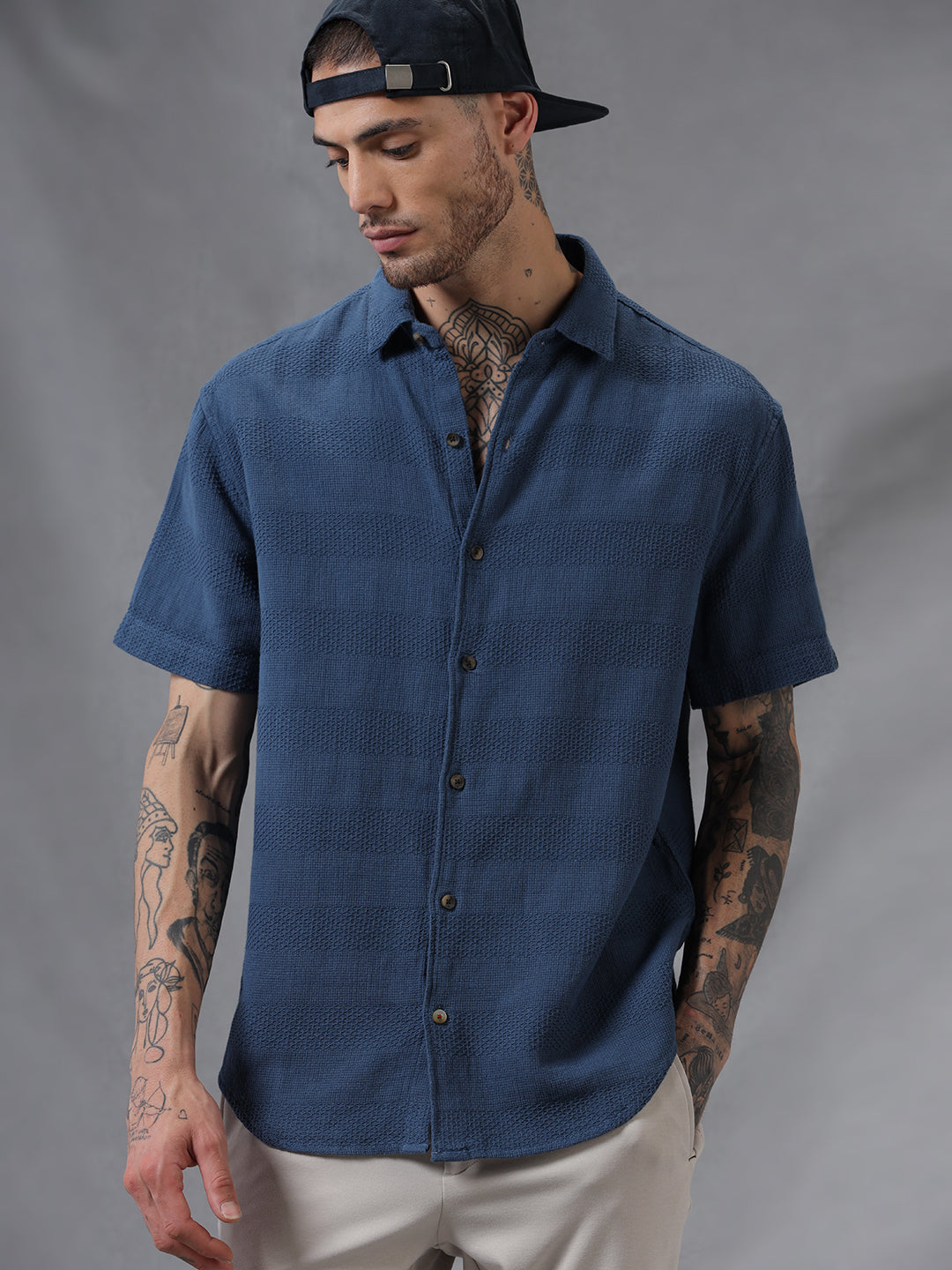 Blue Dobby Short Sleeve Shirt