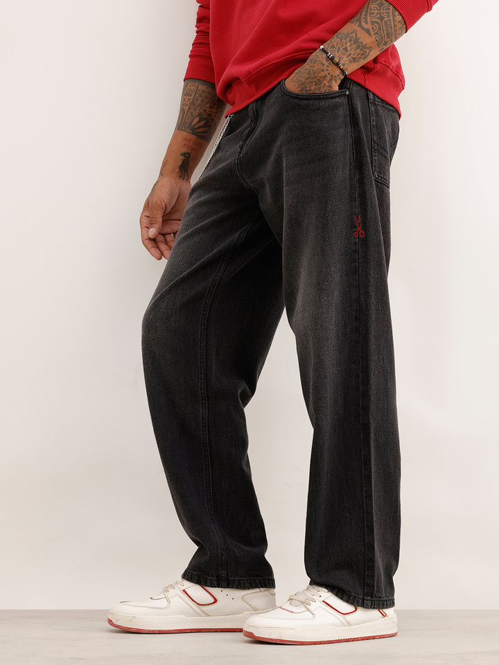Faded Loose Fit Denim Cargo | Black