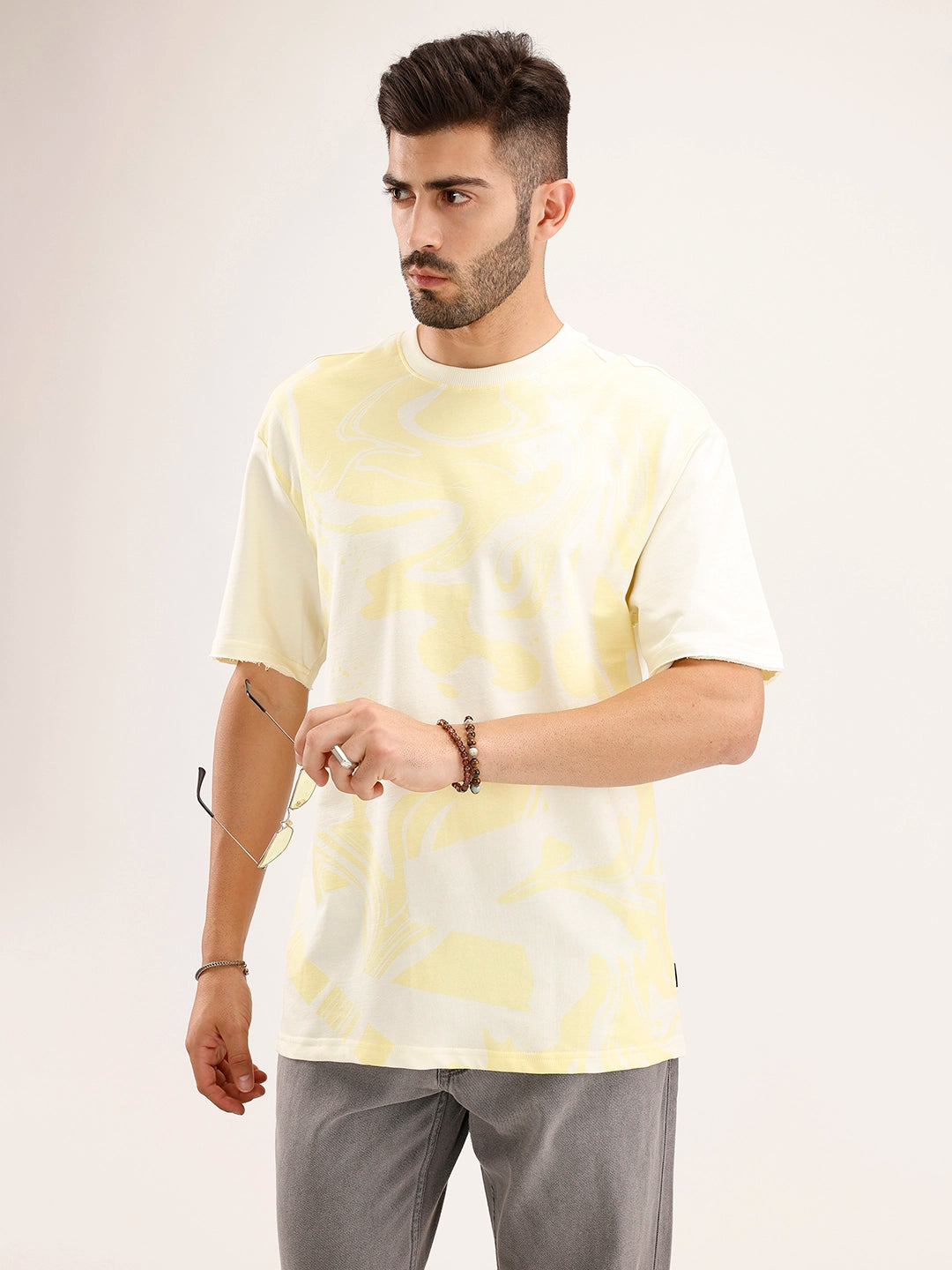 Oversized Fit Panel Printed T-Shirt | Light Yellow