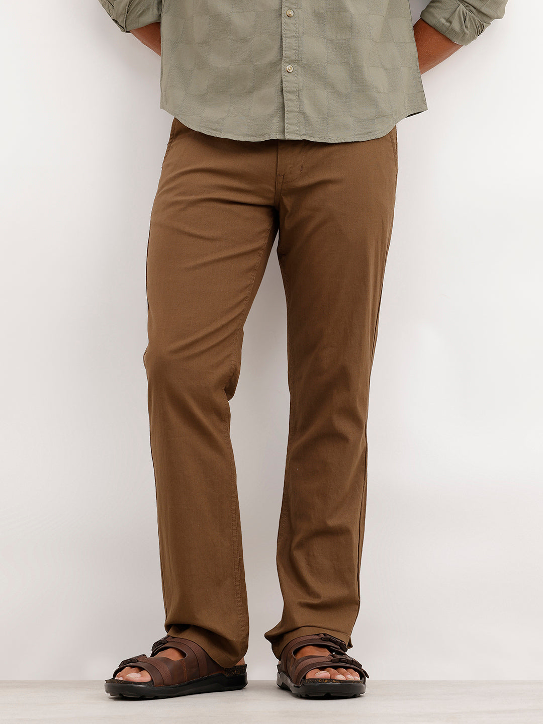 Solid Straight Fit Trouser | Brown