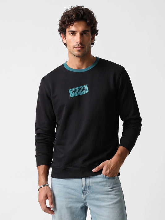 Contrast Collar Full Sleeve Sweatshirt | Black