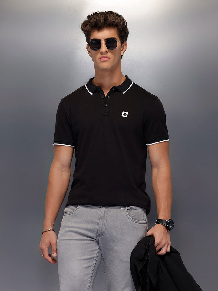 Classic Tipping Collar Polo T-Shirt   |  Black
