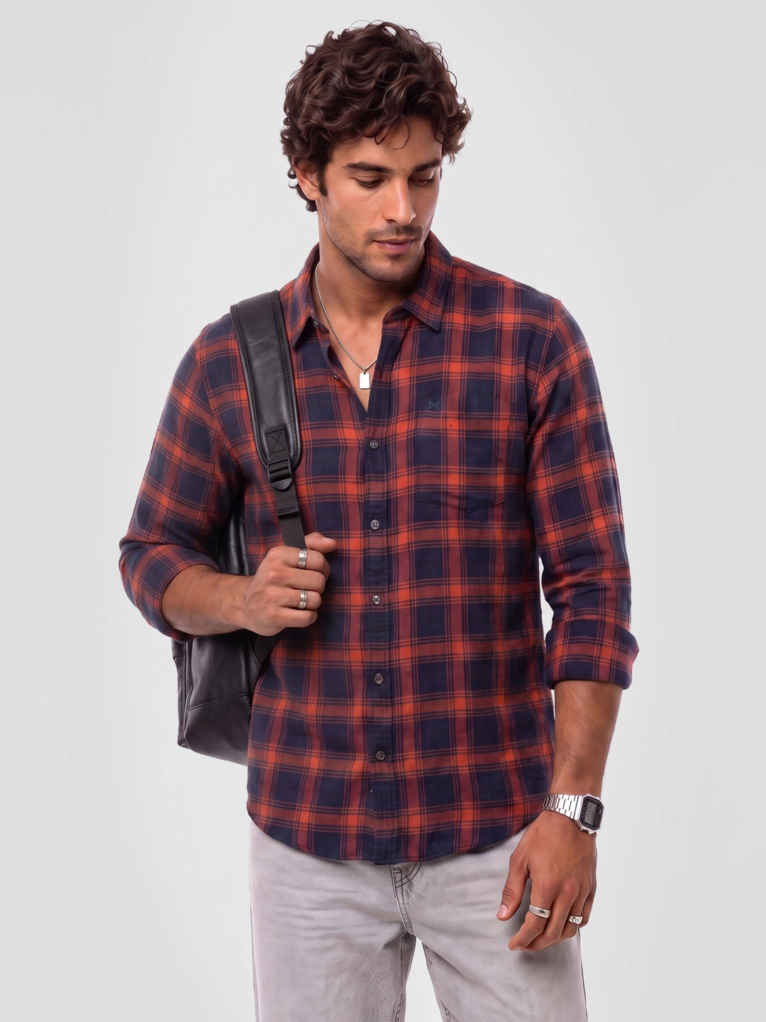 Classic Regular Fit Checkered Shirt | Rust