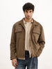 Solid Comfort Fit Double Pocket Jacket | Olive