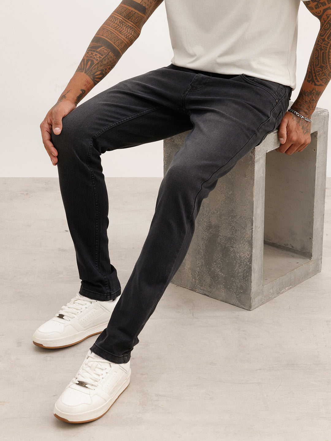 Faded Skinny Fit Denim Jeans | Black