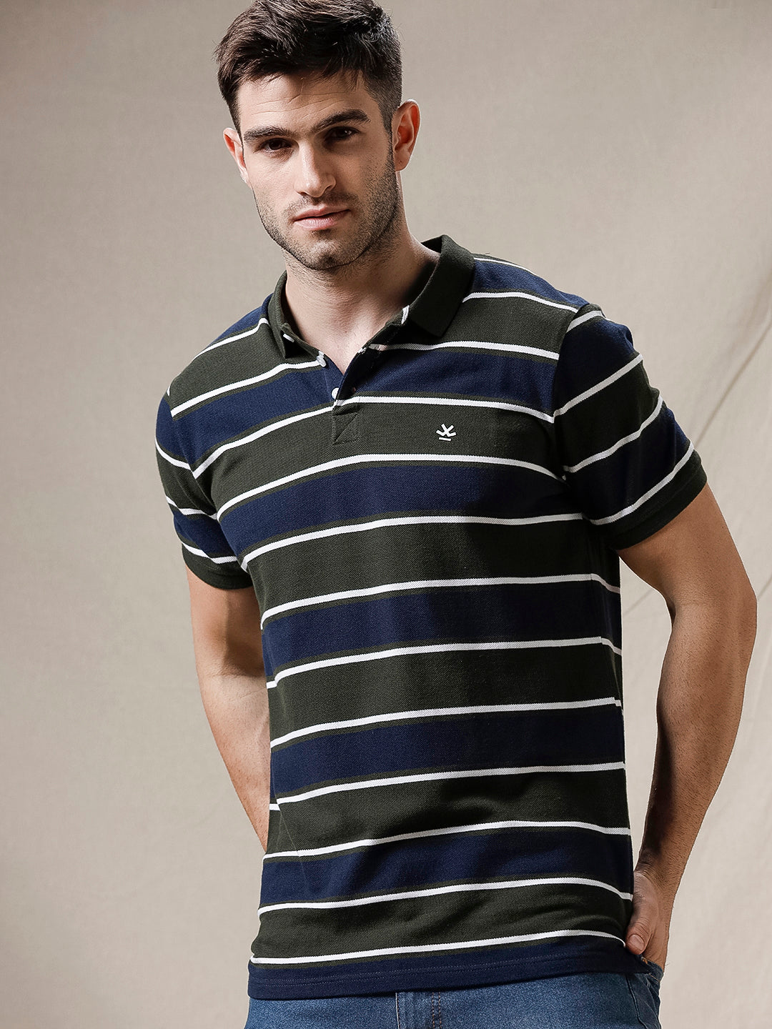 Striped Suave Polo Collar T-Shirt