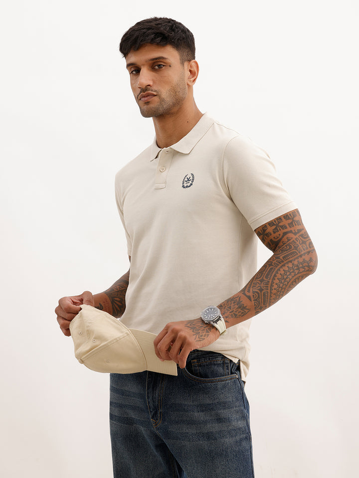 Regular Fit Placement Printed Polo T-Shirt | Beige