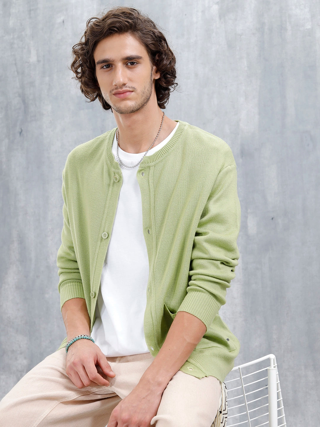 Pastel Comfort Fit Cardigan Sweater | Light Green