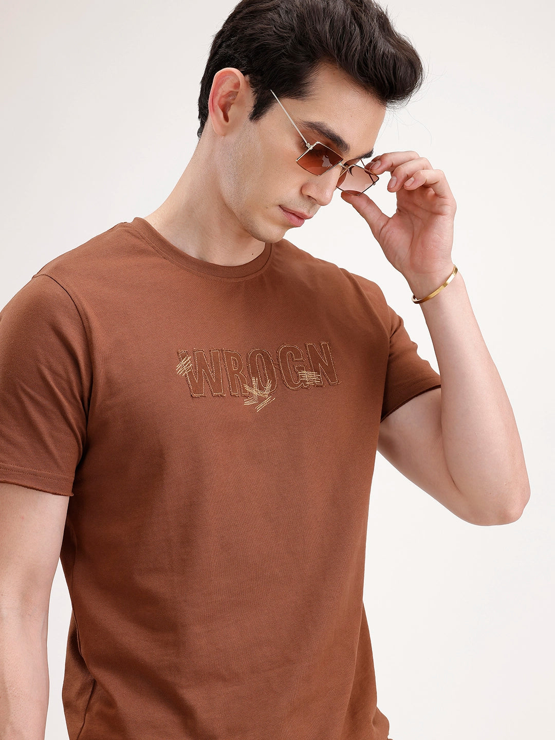 Slim Fit Emroidered T-Shirt | Brown