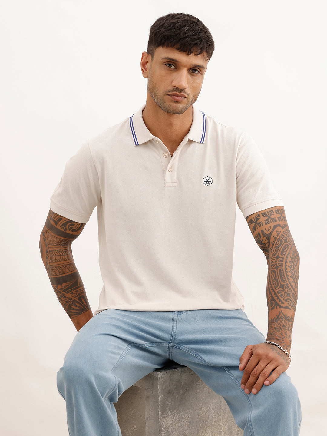 Classic Tipping Collar Polo T-Shirt | Beige | WWTS236F