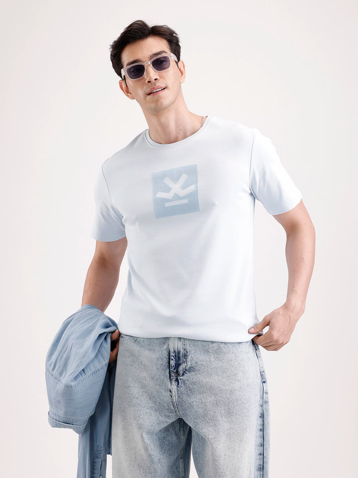 Solid Flock Printed T-Shirt   |  Light Blue