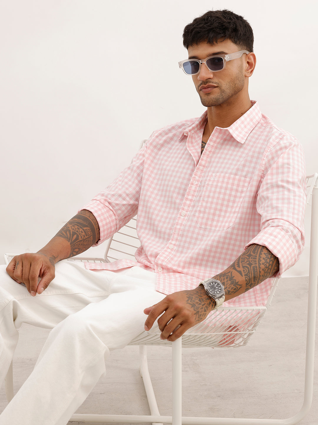 Regular Fit Checkered Full Sleeve Shirt | Pink | WWSH0808MAZ