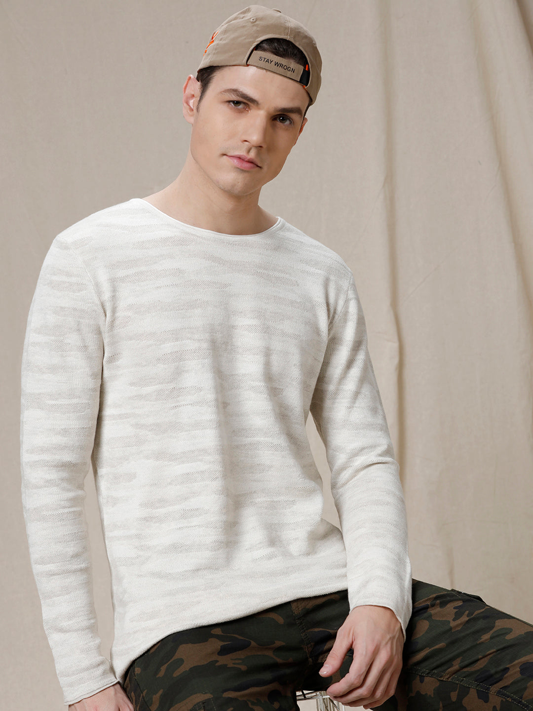 Knitted Jacquard White T-Shirt