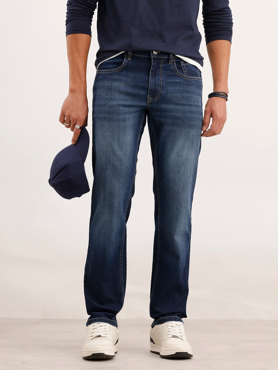 Straight Fit Faded Denim Jeans | Blue