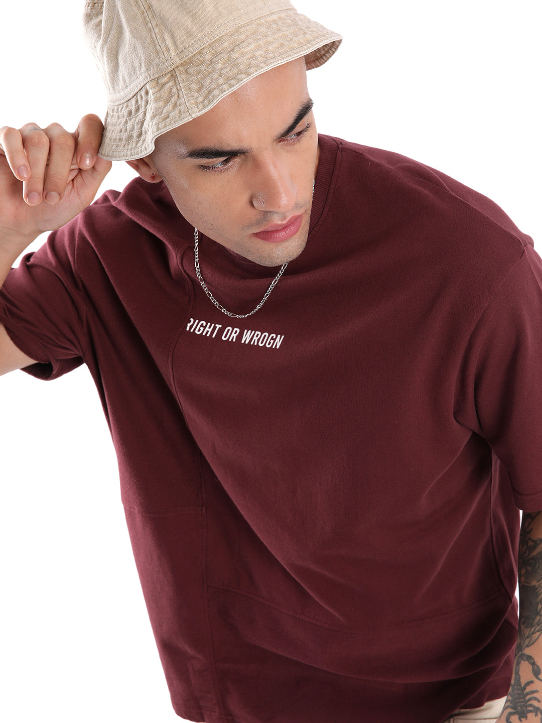 Maroon Cut And Sew T-Shirt