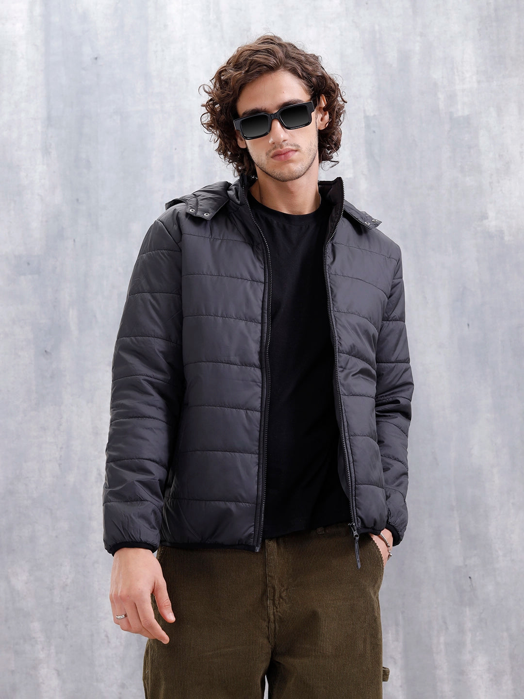 Men's Casual Regular Fit Hooded Puffer Jacker | Black