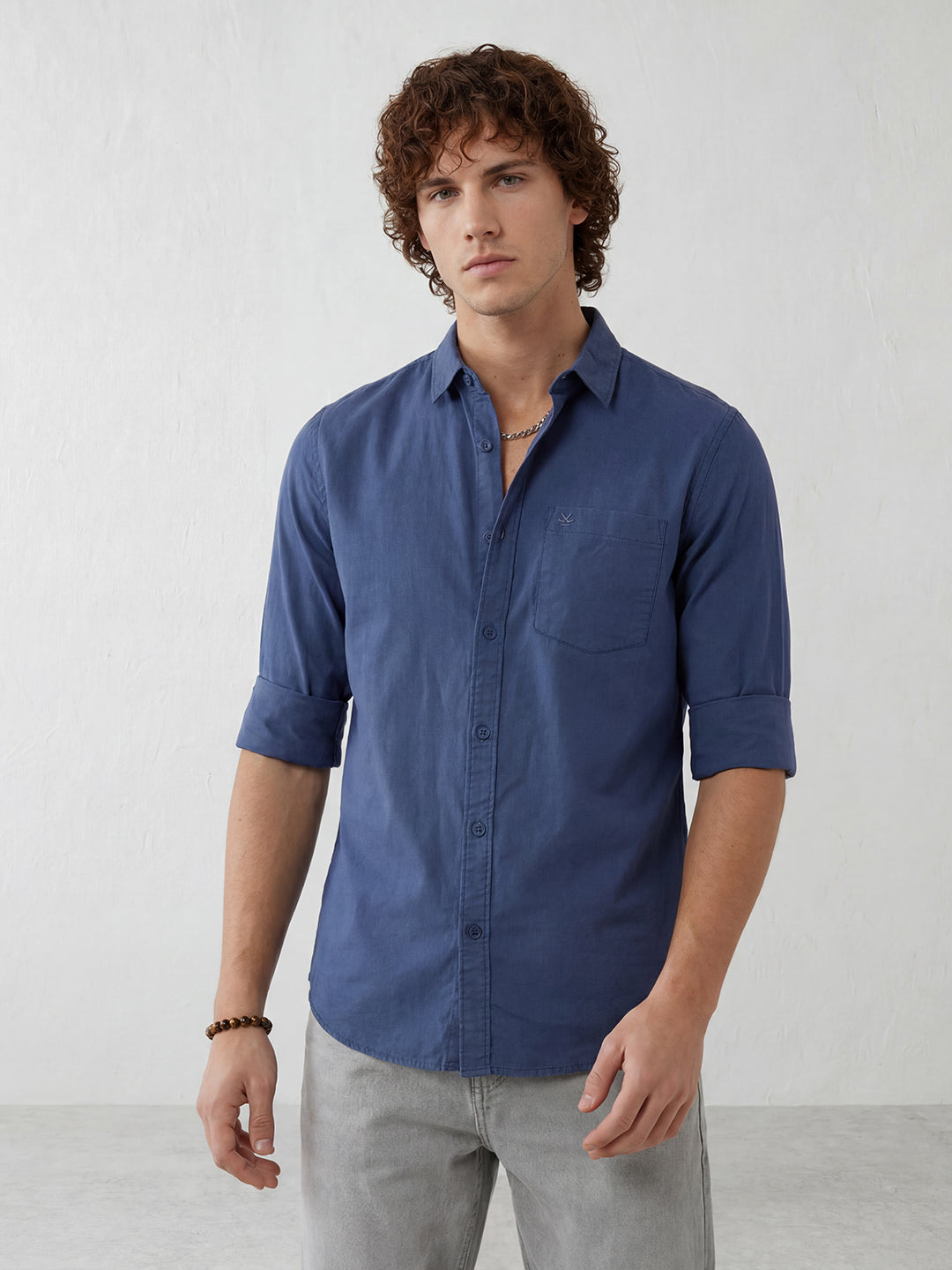 Solid Regular Fit Full Sleeve Shirt | Blue
