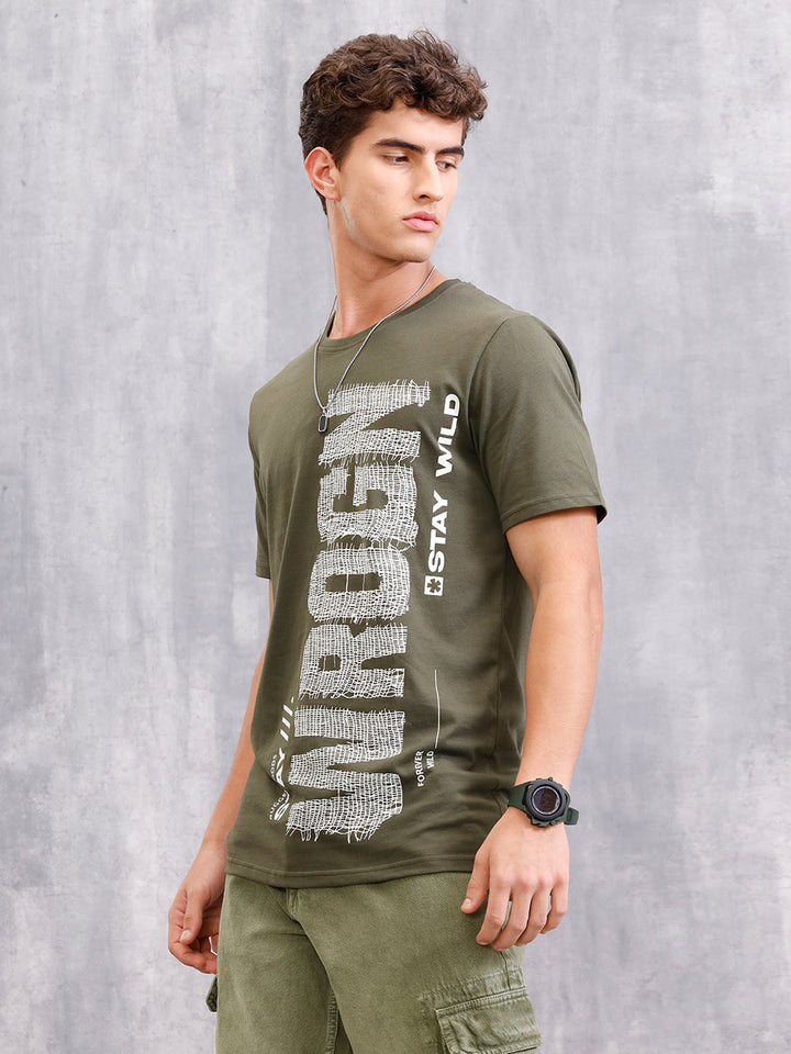 Distressed Yarn Look Brand Carrier Crew Neck In Slim Fit | Olive