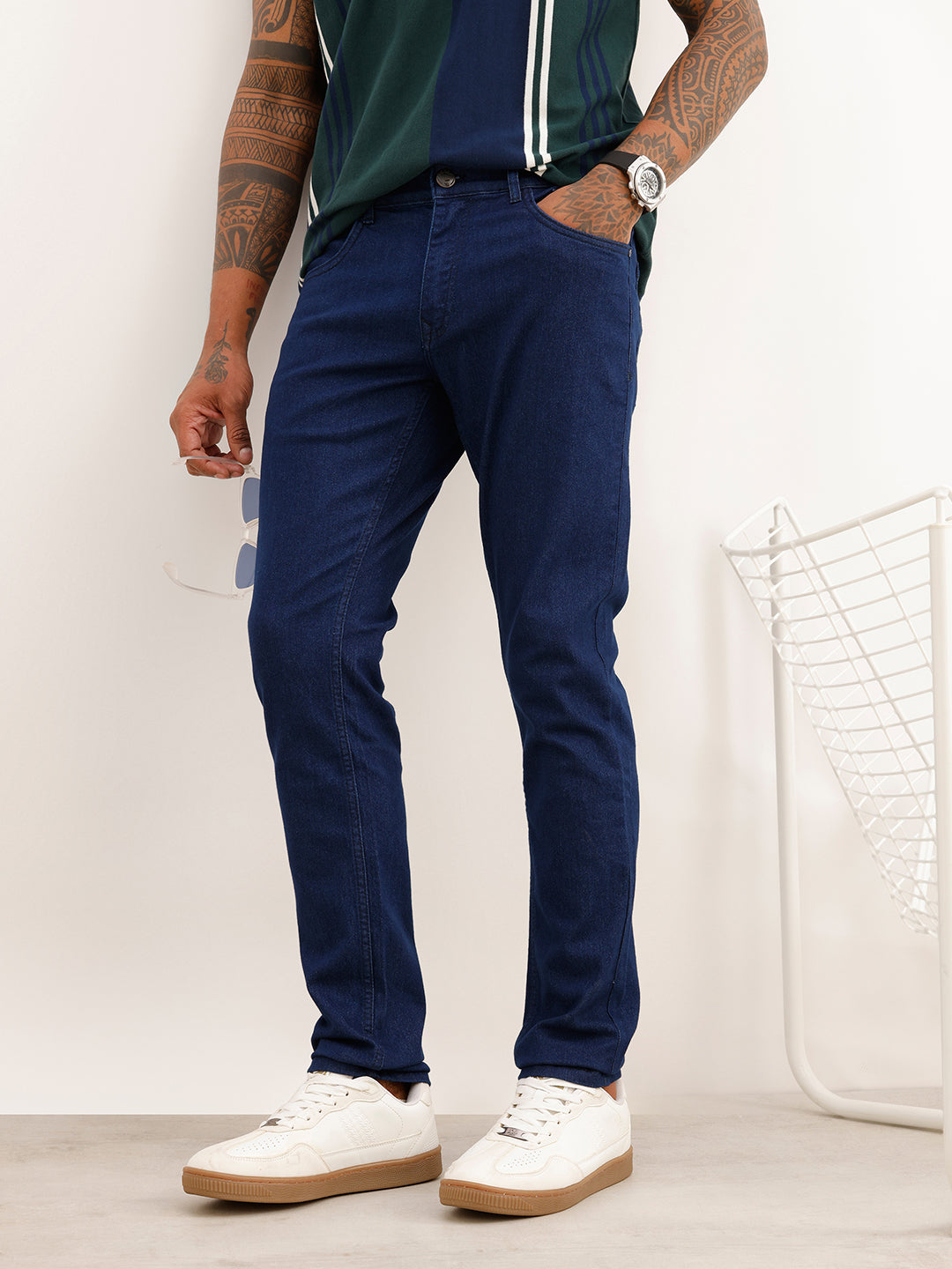 Solid Slim Fit Denim Jeans | Dark Blue