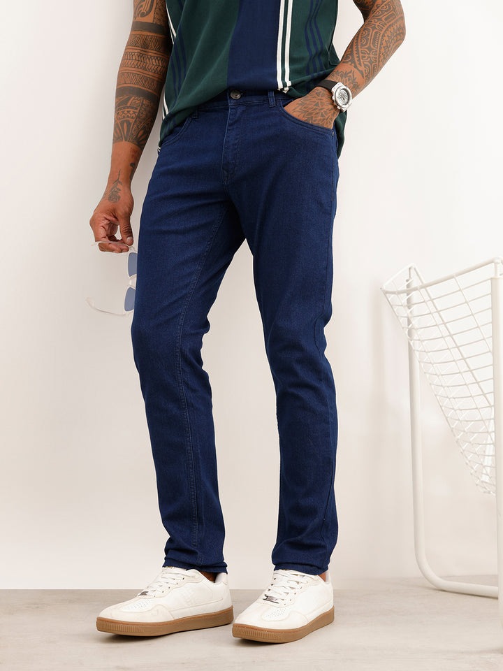 Solid Slim Fit Denim Jeans | Dark Blue
