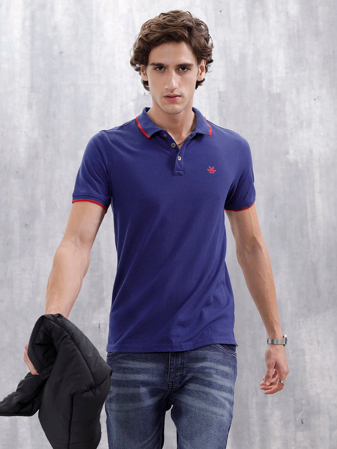 Polo T-Shirt With Contrast Trim Details | Navy Blue